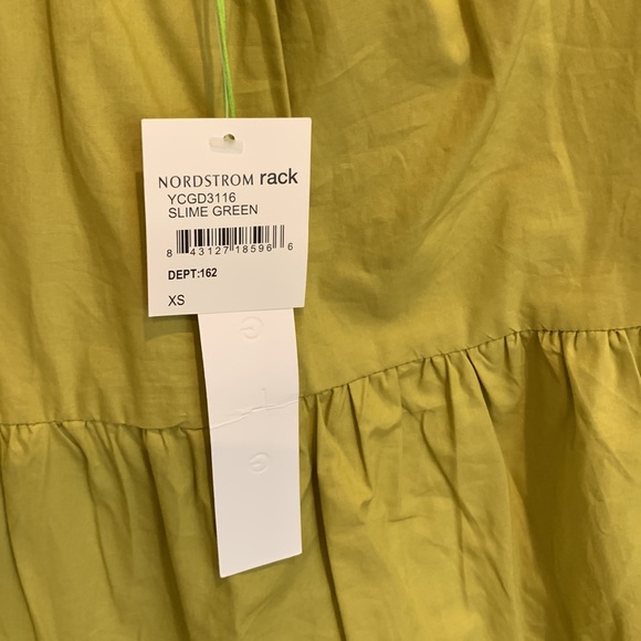 Good Luck Gem Lime Slime Green Tier Ruffle Square Neck Balloon Puff Sleeve Dress - Picture 6 of 15